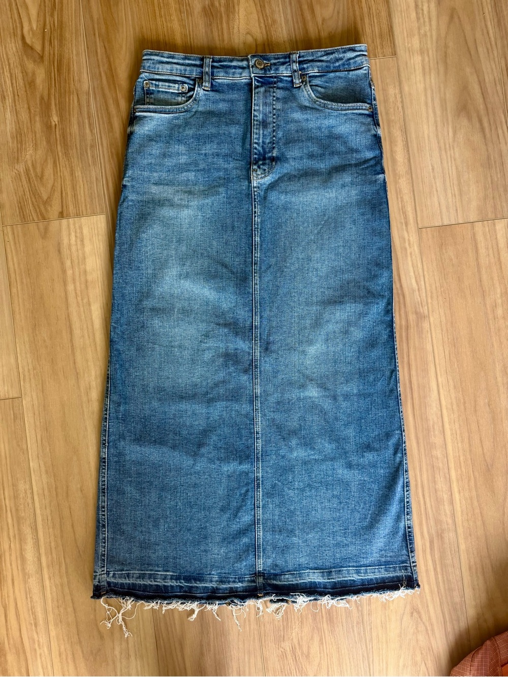 Zara Blue Denim Maxi Skirt with Contrast Stitching